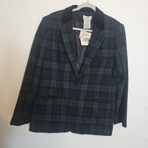 NWT Vtg Wool Plaid Blazer Women's Sz 10 Blue Green Preppy English Academia